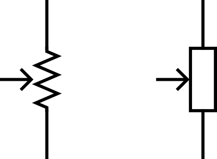 Potentiometer Schematic Symbol (ANSI left, IEC right)