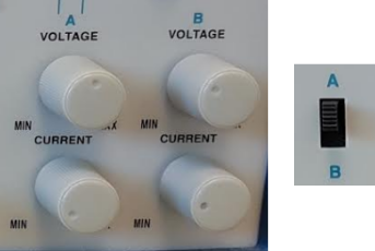 Figure 3: Voltage and Current Control Knobs/The A-B Switch