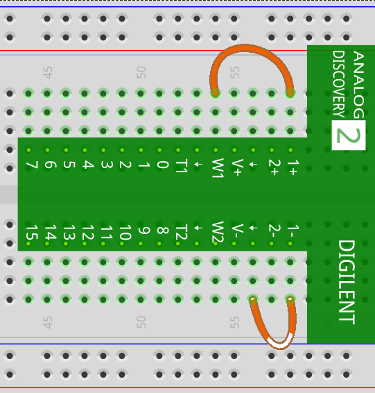 Figure 2: Connect the Wavegen (W1) to the Scope (1+)
