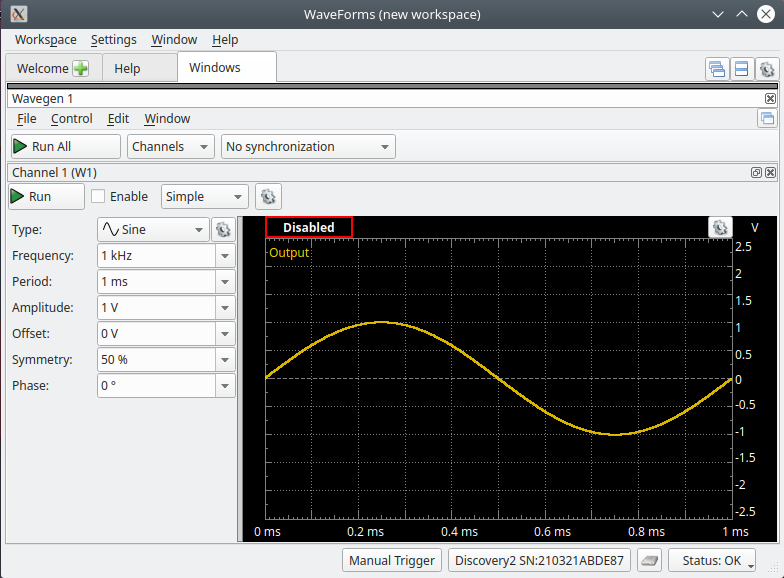 Figure 1: The Wavegen screen