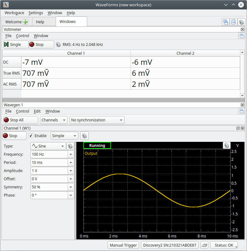 Figure 21: Voltmeter/Wavegen ac voltage measurement